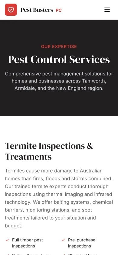 Pest Busters PC: Services mobile layout
