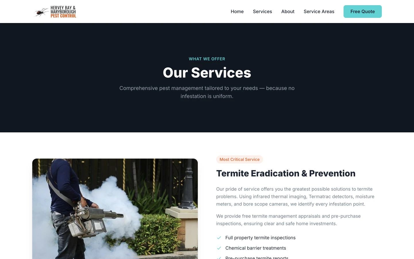 Hervey Bay & Maryborough Pest Control: Services desktop layout