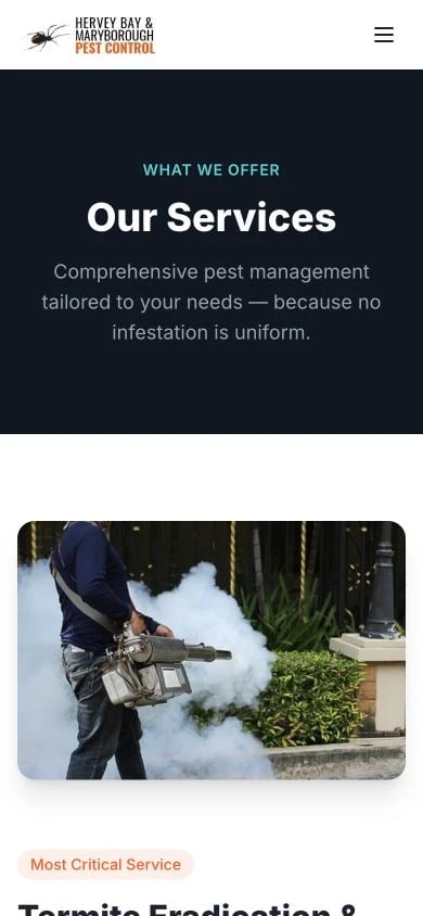 Hervey Bay & Maryborough Pest Control: Services mobile layout