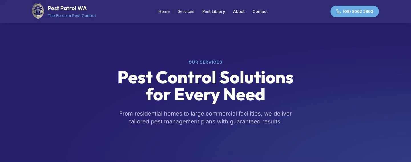 Pest Patrol WA: Services desktop layout