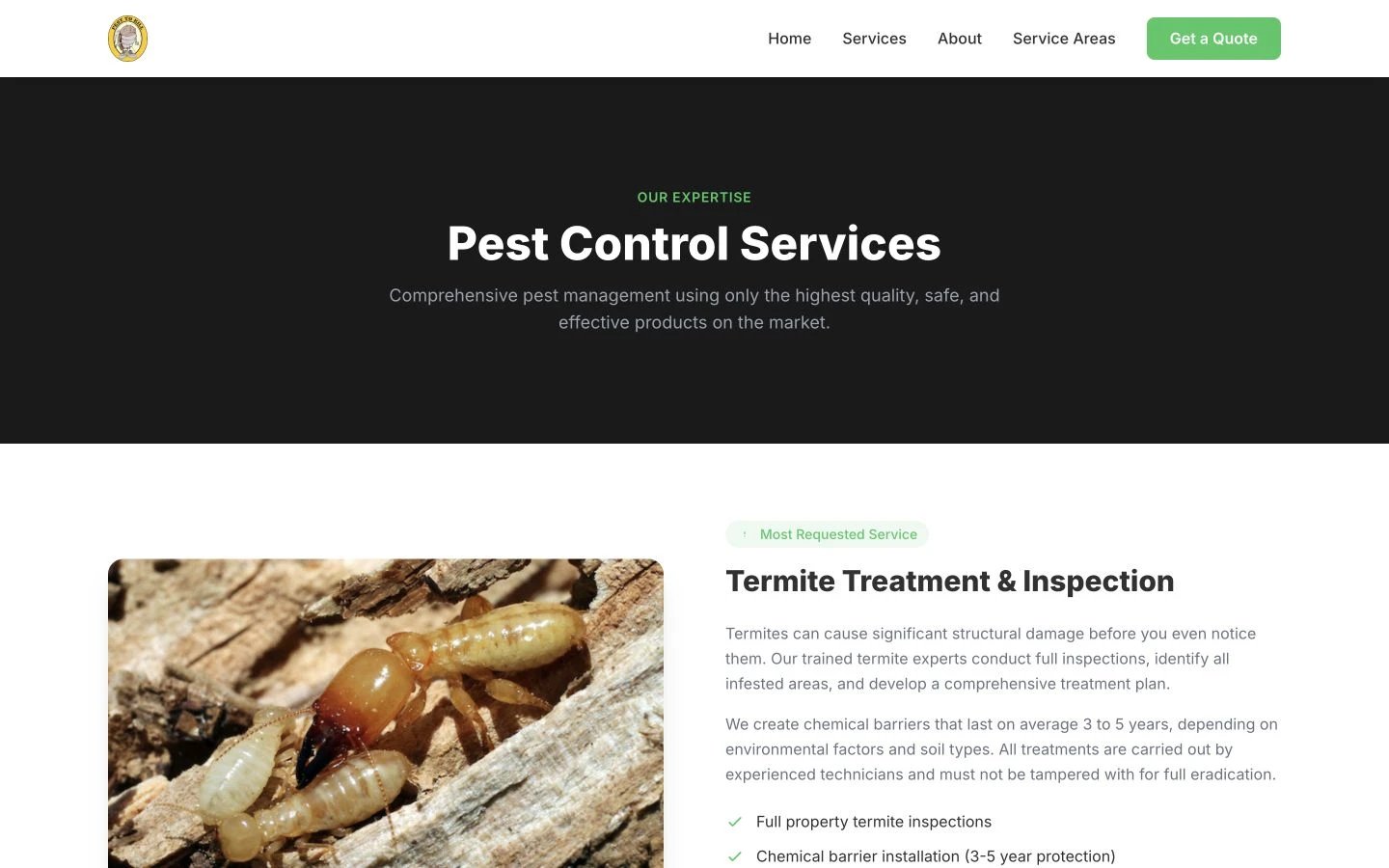 Pest to Kill Albury: Services desktop layout