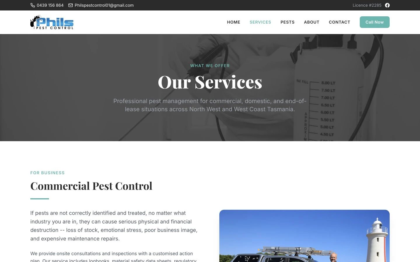 Phil's Pest Control: Services desktop layout