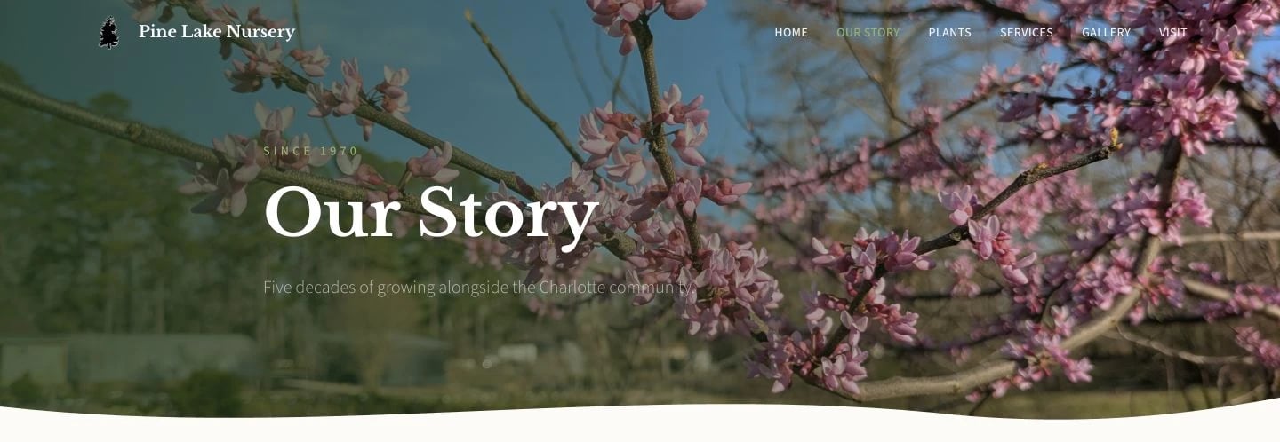 Pine Lake Nursery and Landscaping: About design, showing “Our Story”