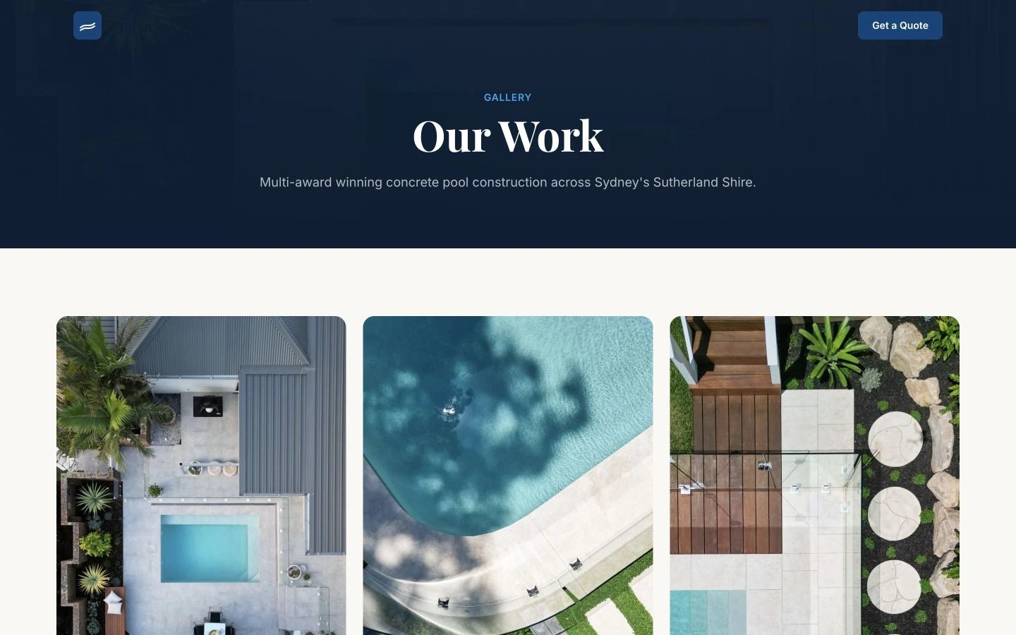 Pinnacle Pools: Gallery desktop layout
