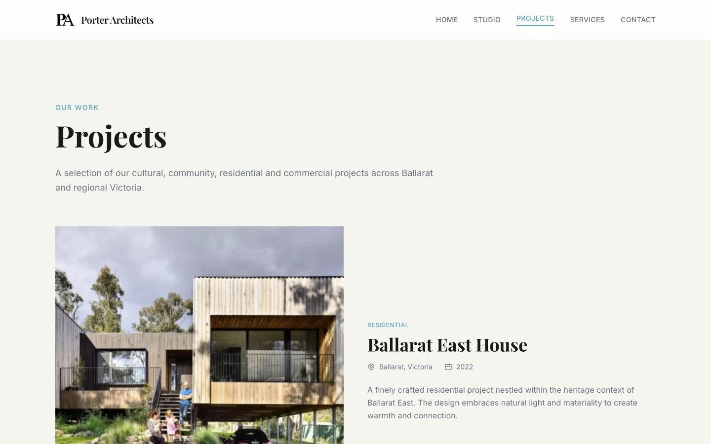 Porter Architects: Projects desktop layout