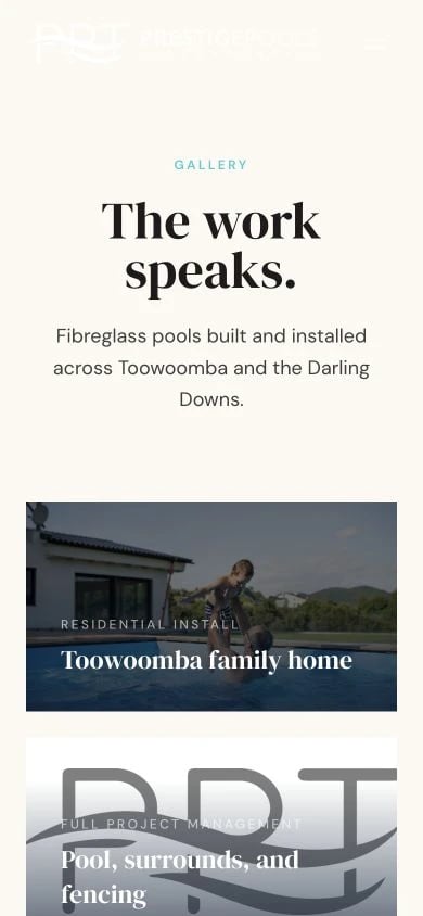 Prestige Pools Toowoomba: Gallery mobile layout