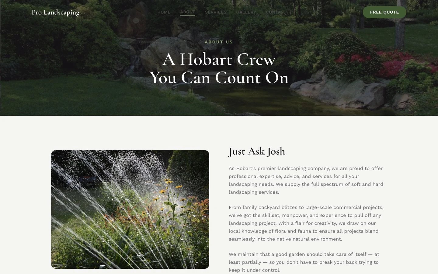 Pro Landscaping Hobart: About design, showing “A Hobart CrewYou Can Count On”