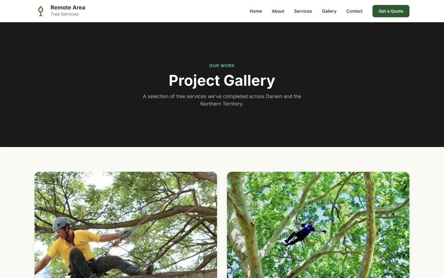 Remote Area Tree Services: Gallery desktop layout