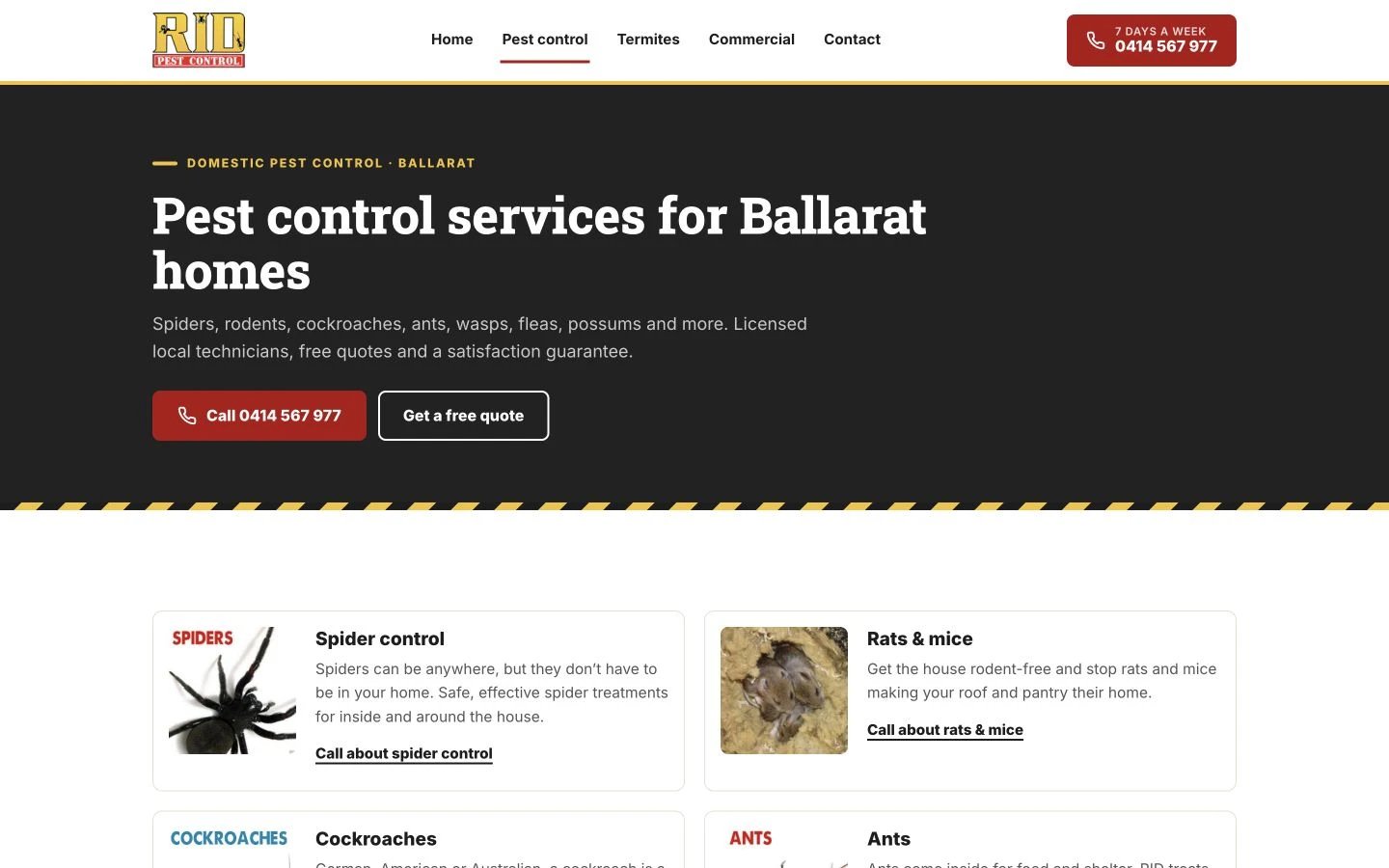 RID Pest Control: Services desktop layout