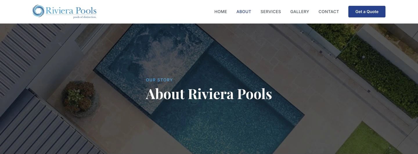 Riviera Pools: About design, showing “About Riviera Pools”