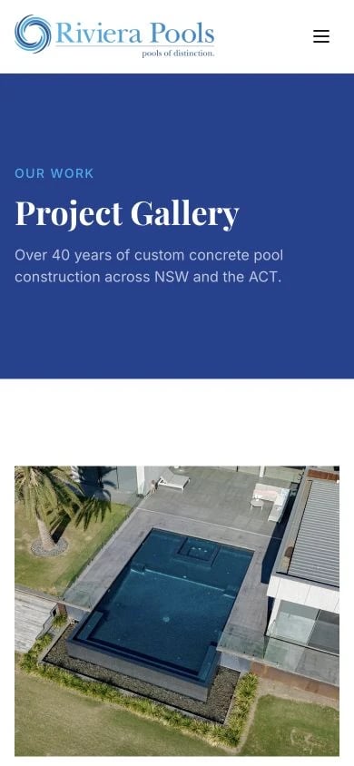 Riviera Pools: Gallery mobile layout