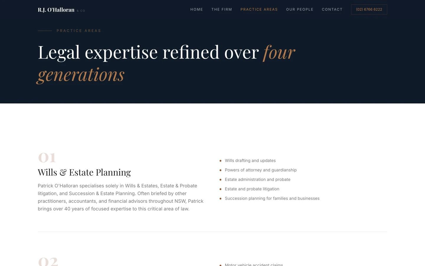 R.J. O'Halloran & Co: Practice Areas desktop layout