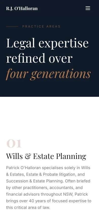 R.J. O'Halloran & Co: Practice Areas mobile layout