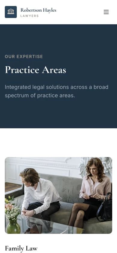 Robertson Hayles Lawyers: Practice Areas mobile layout