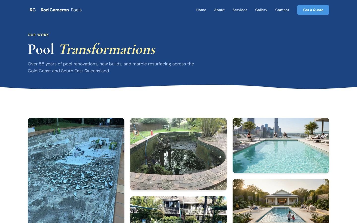 Rod Cameron Pools: Gallery desktop layout