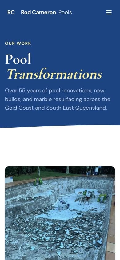 Rod Cameron Pools: Gallery mobile layout