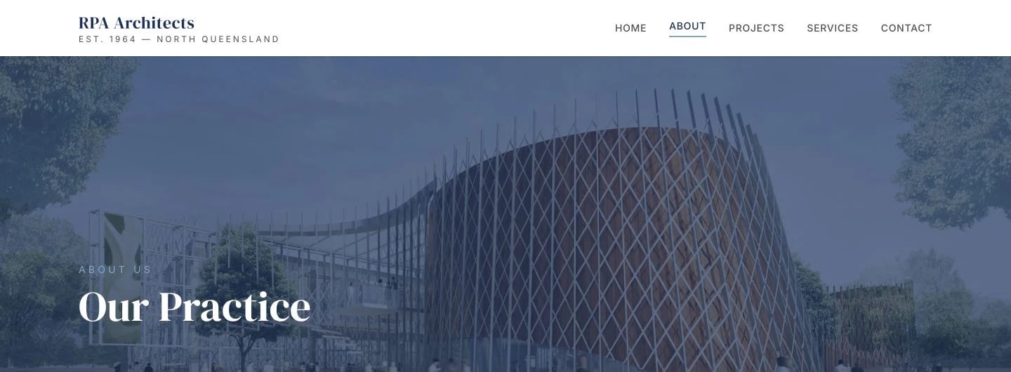 RPA Architects: About design, showing “Our Practice”