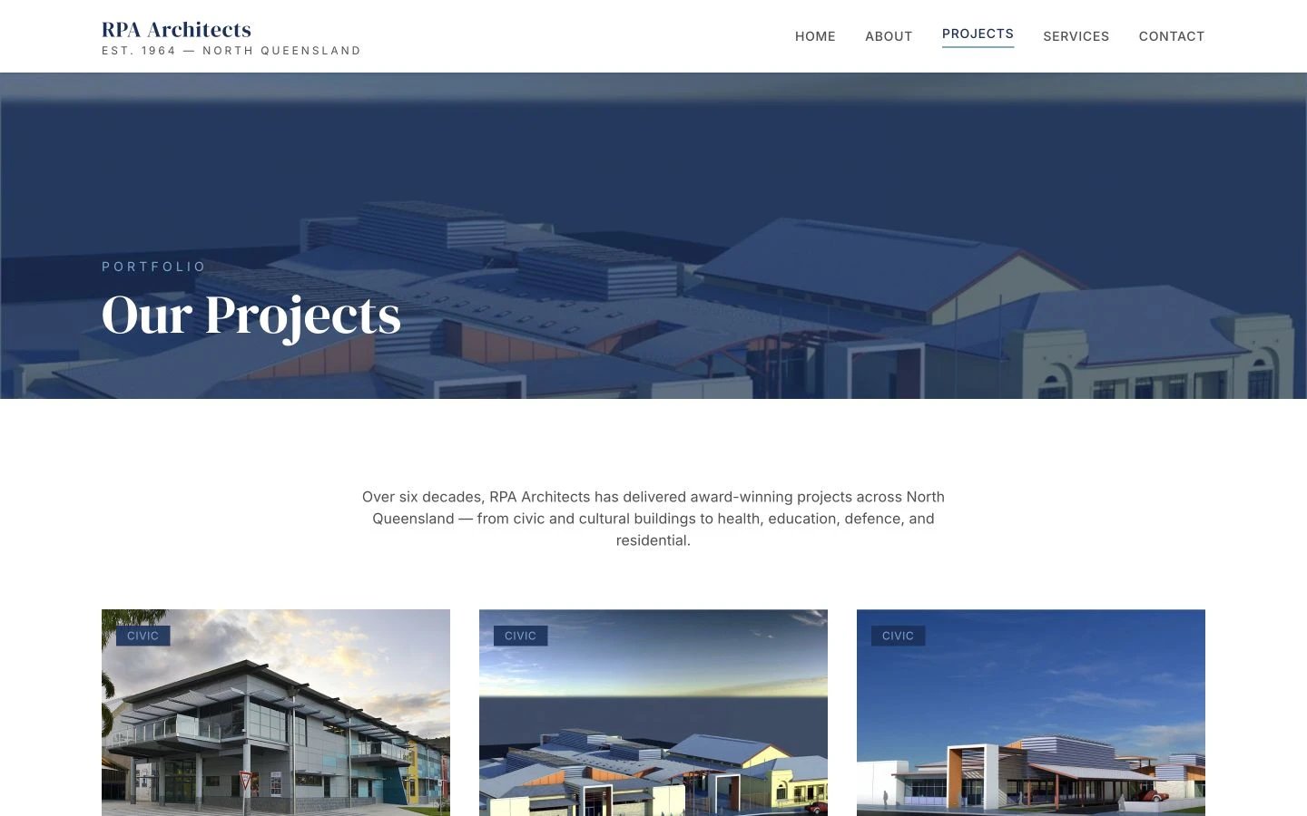 RPA Architects: Projects desktop layout