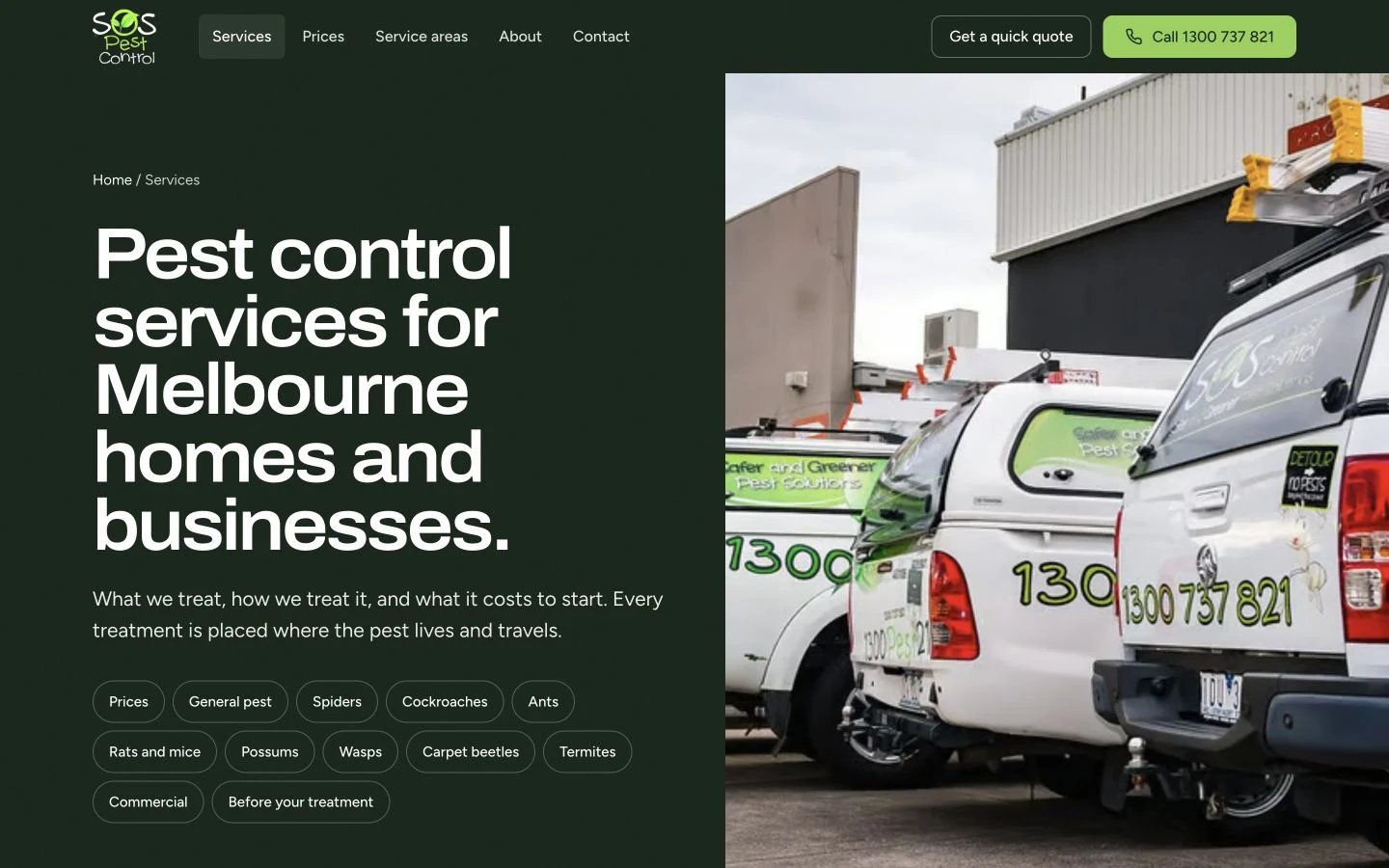 SOS Pest Control: Services desktop layout