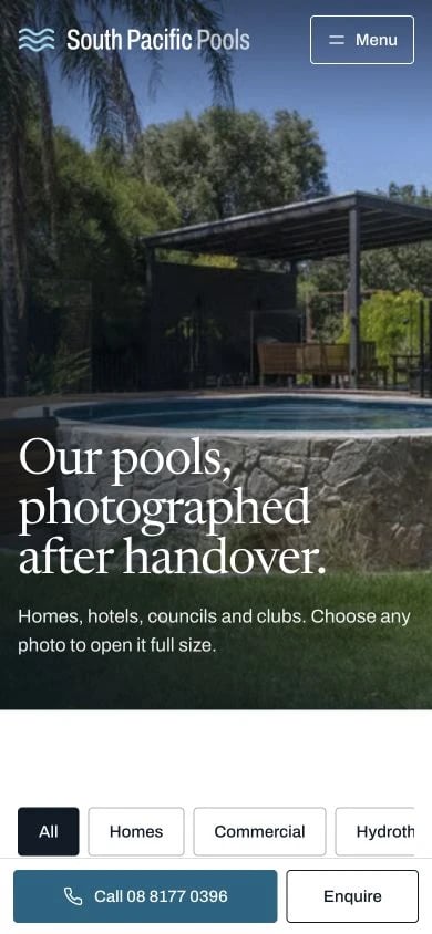South Pacific Pools: Gallery mobile layout