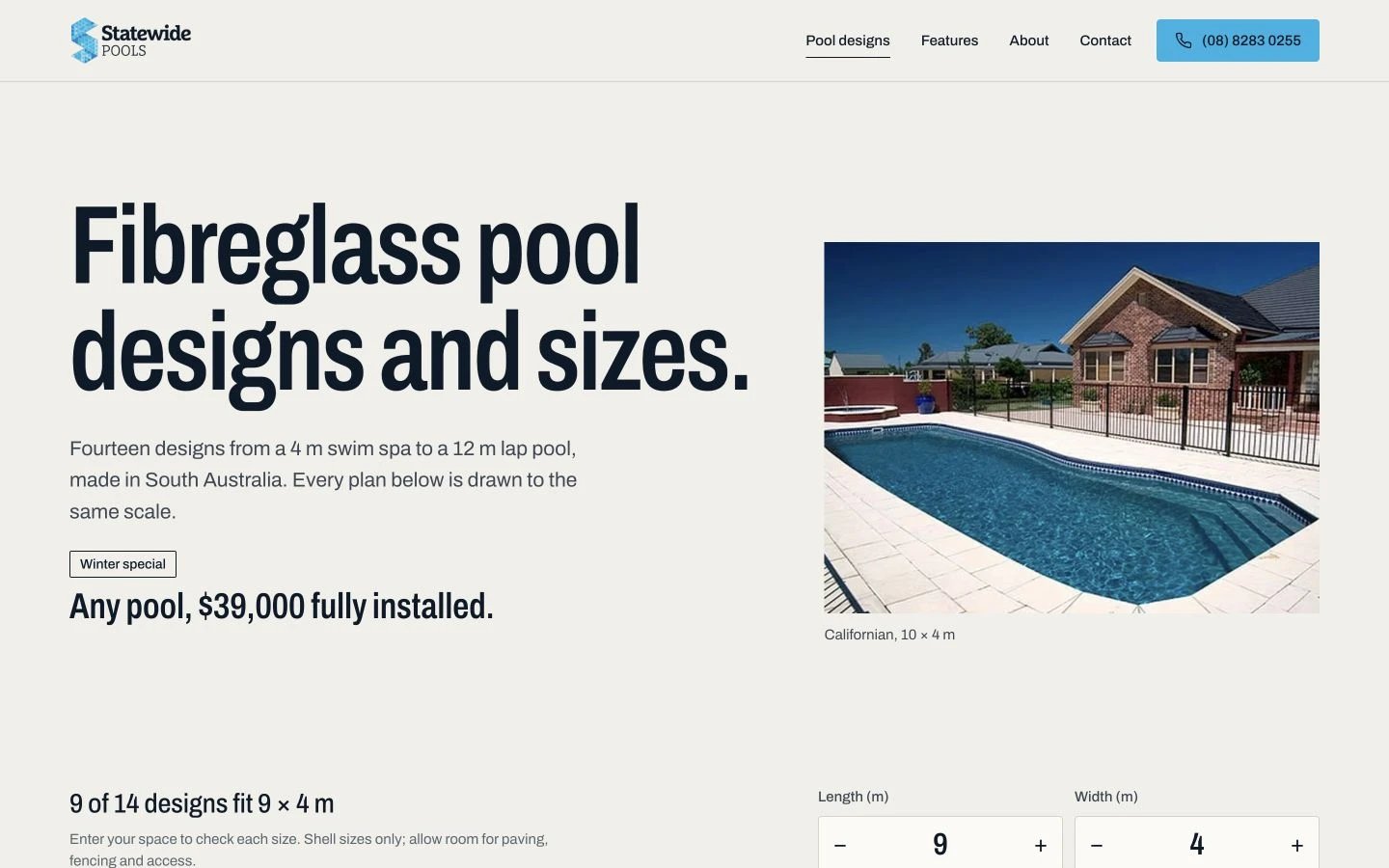 Statewide Pools: Pool Designs desktop layout