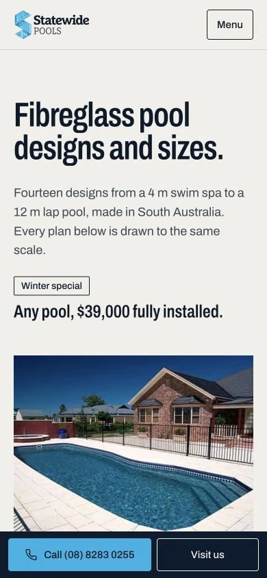 Statewide Pools: Pool Designs mobile layout