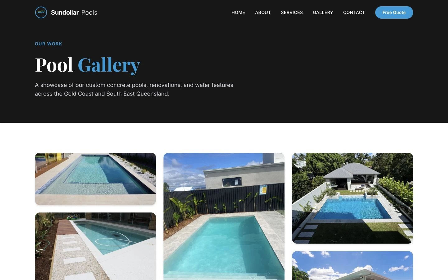 Sundollar Pools: Gallery desktop layout