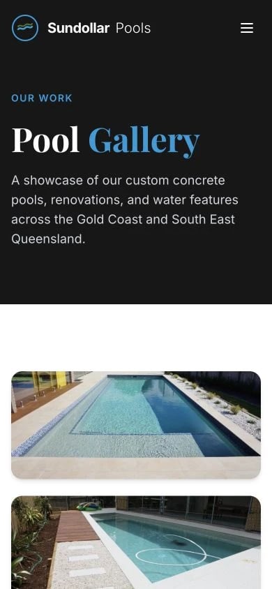 Sundollar Pools: Gallery mobile layout