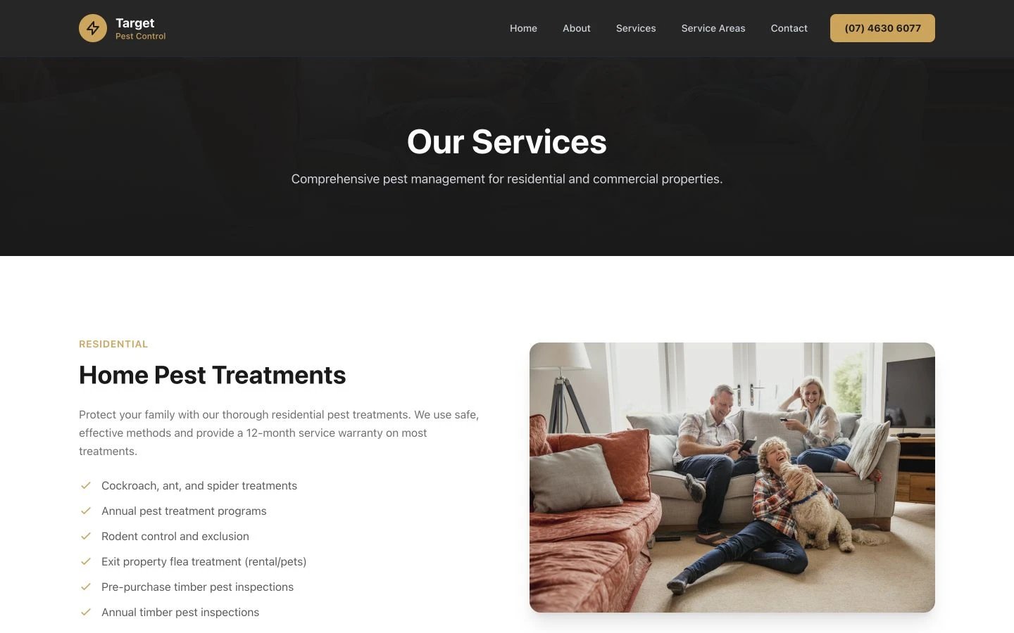 Target Pest Control: Services desktop layout