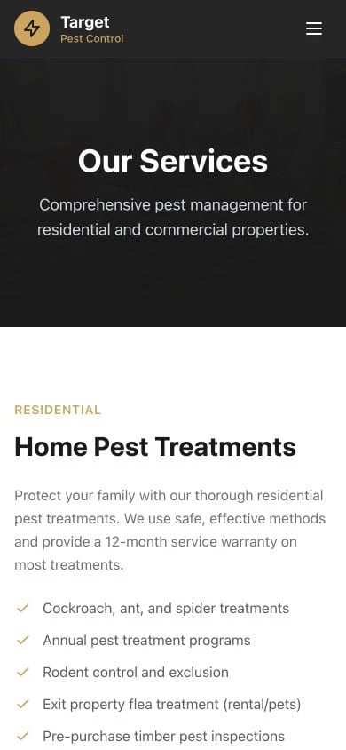 Target Pest Control: Services mobile layout