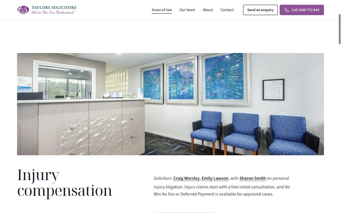 Taylors Solicitors: Services desktop layout