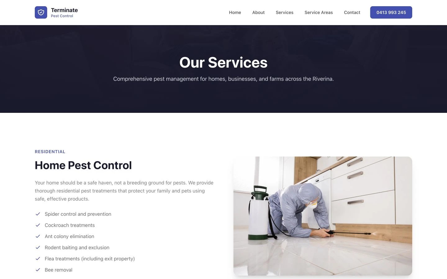 Terminate Pest Control: Services desktop layout