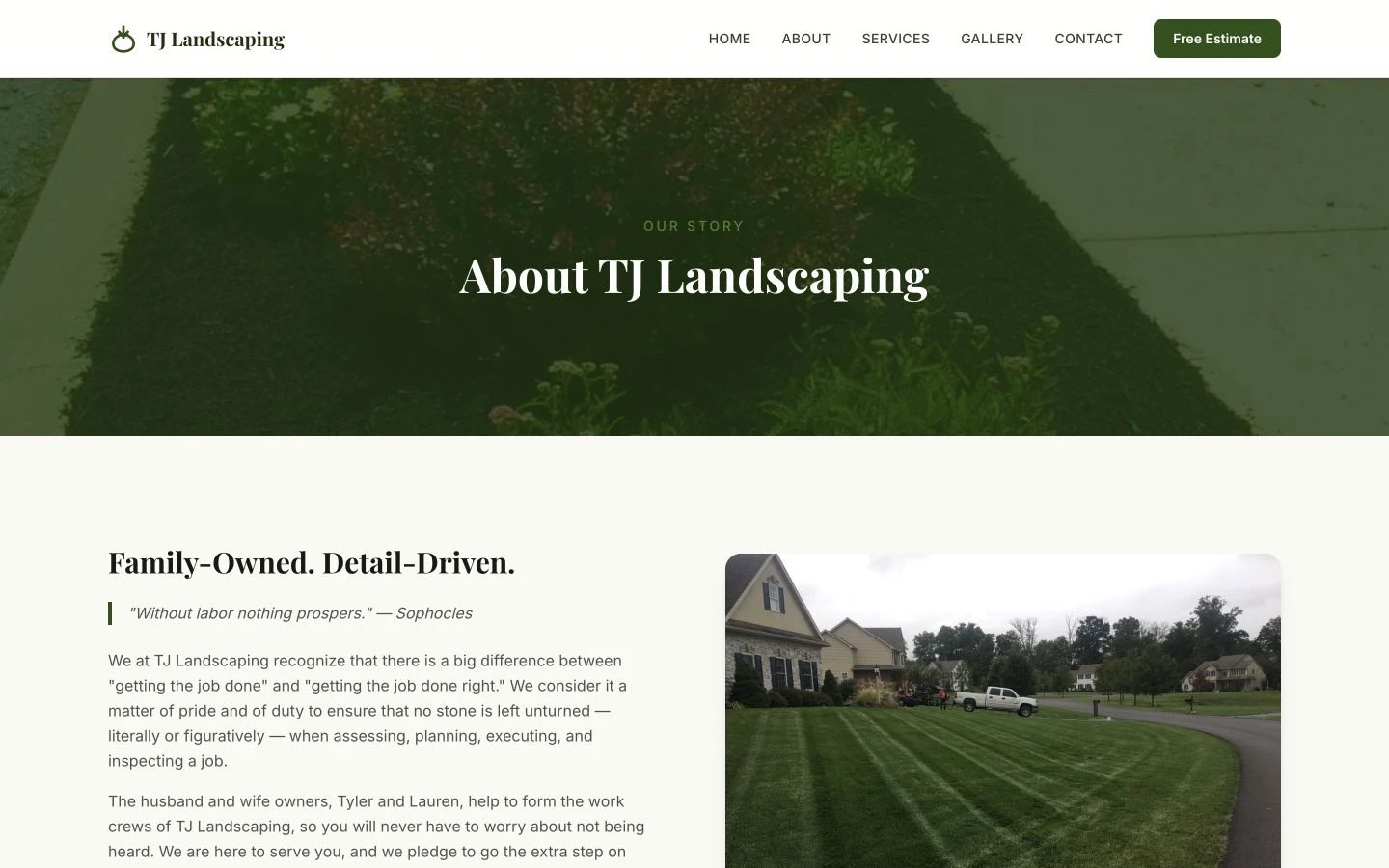 TJ Landscaping: About design, showing “About TJ Landscaping”