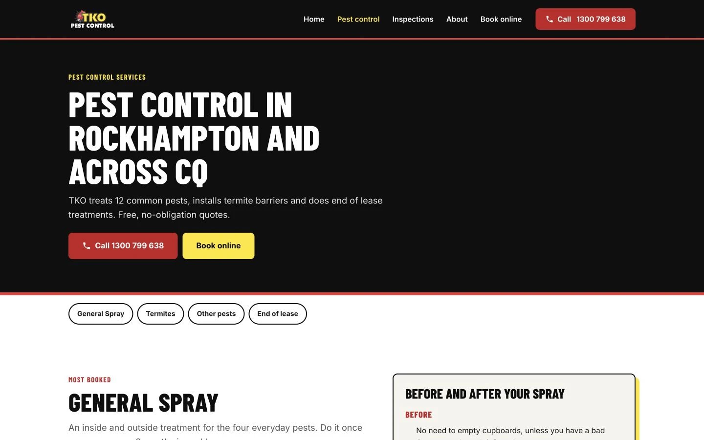 TKO Pest Control: Services desktop layout