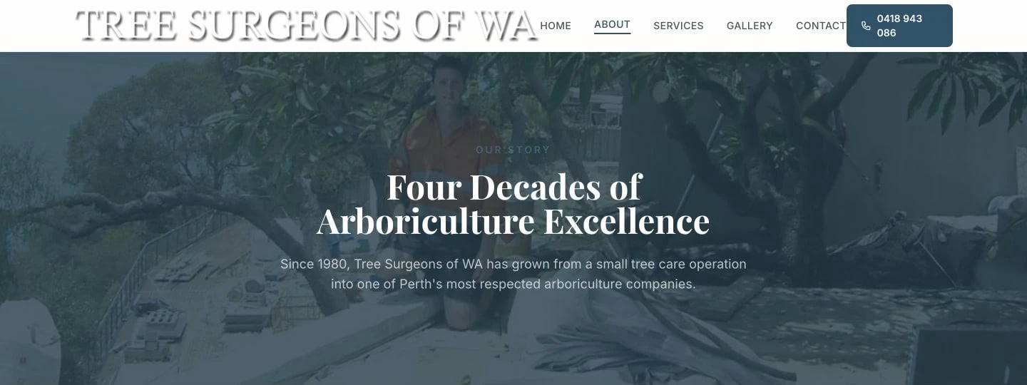 Tree Surgeons of WA: About design, showing “Four Decades ofArboriculture Excellence”