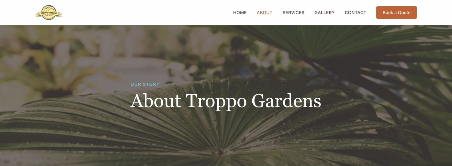 Troppo Gardens: About design, showing “About Troppo Gardens”
