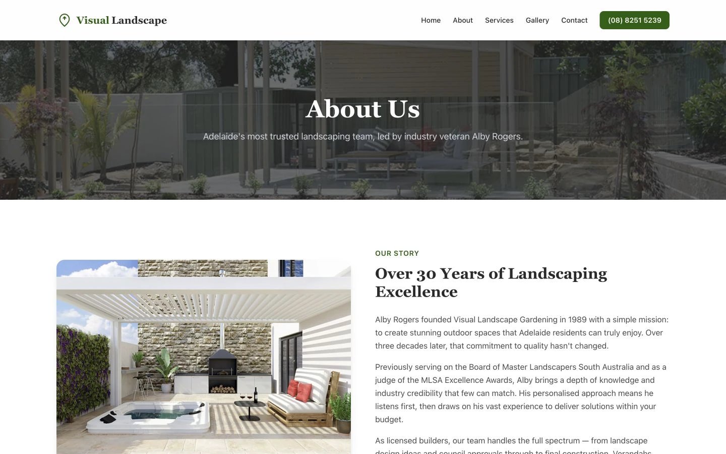 Visual Landscape Gardening: About design, showing “About Us”