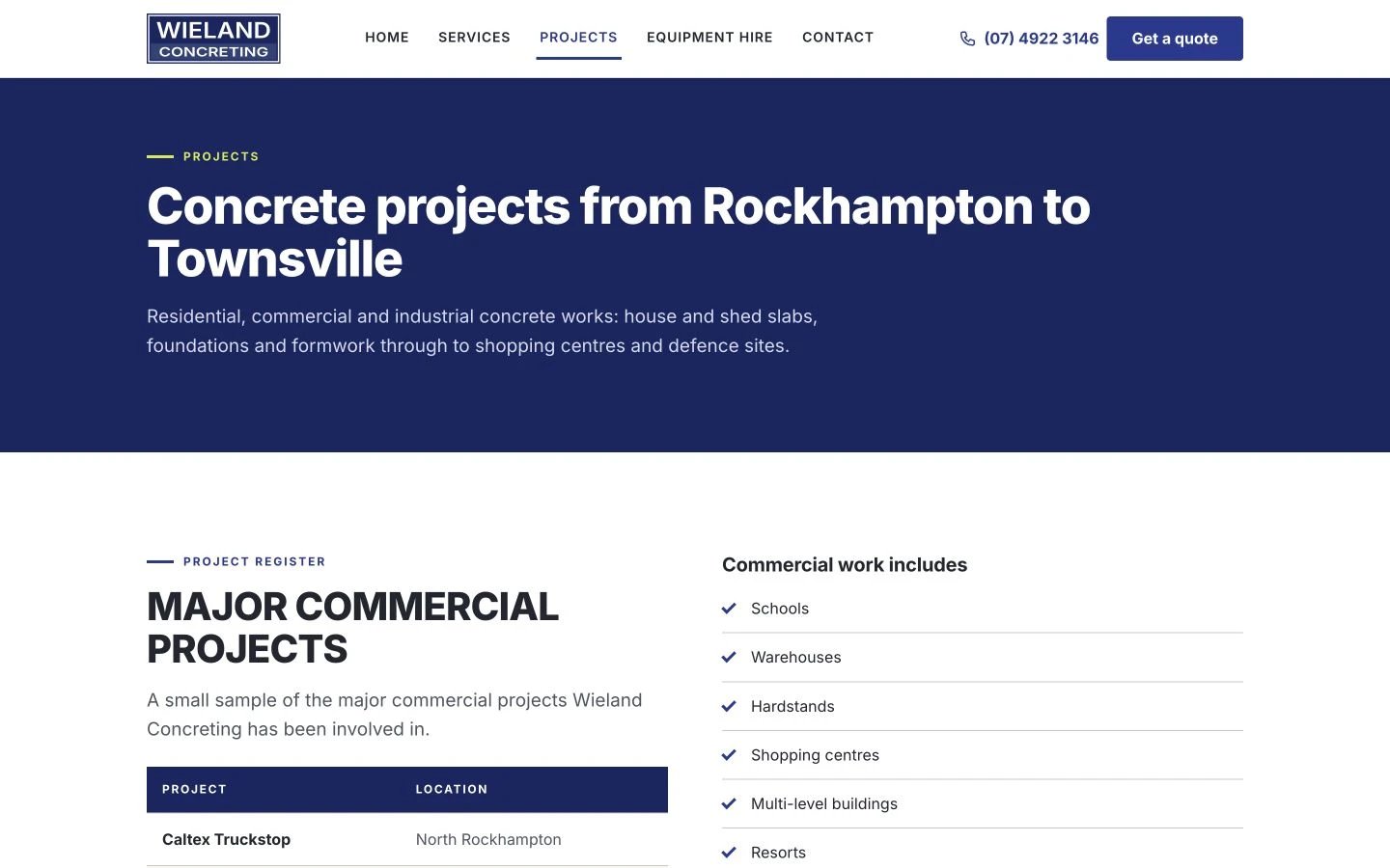 Wieland Concreting: Projects desktop layout
