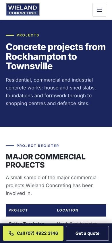 Wieland Concreting: Projects mobile layout
