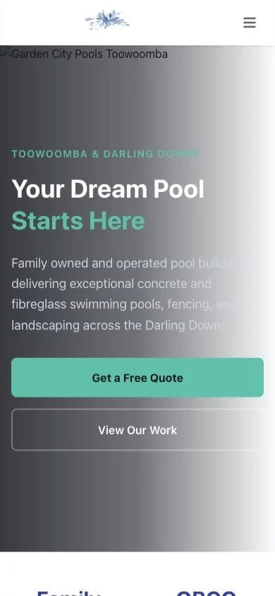 Garden City Pools concept at mobile width