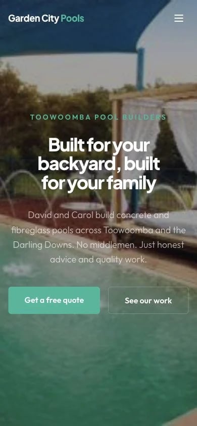Garden City Pools concept at mobile width