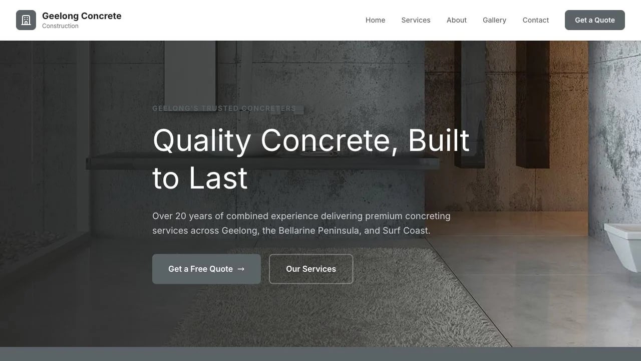 Geelong Concrete Construction website redesign concept