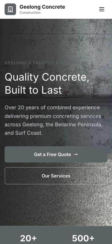 Geelong Concrete Construction concept at mobile width