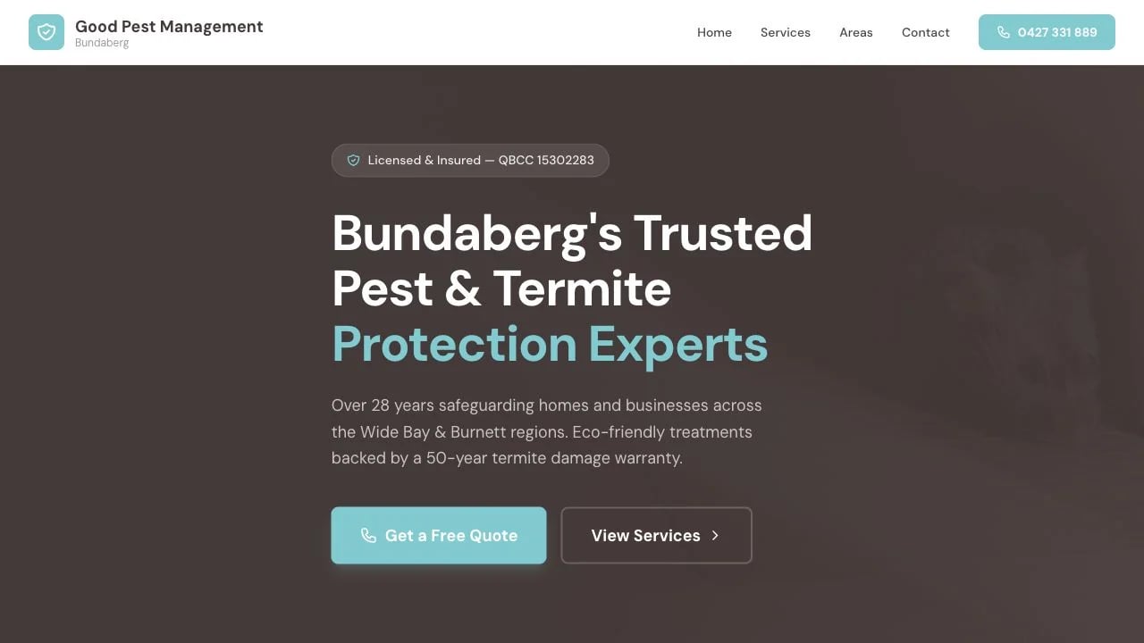 Good Pest Management Bundaberg website redesign concept