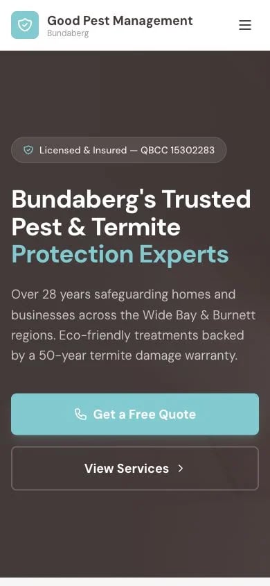 Good Pest Management Bundaberg concept at mobile width