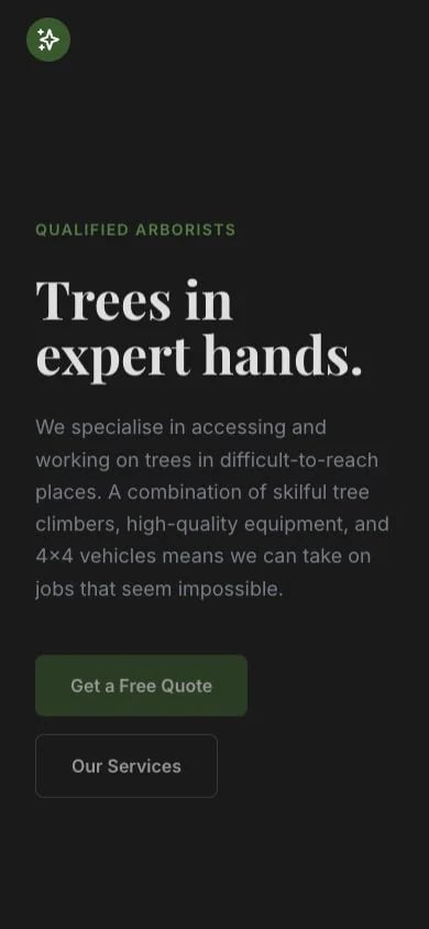 Gravity Tree Worx concept at mobile width