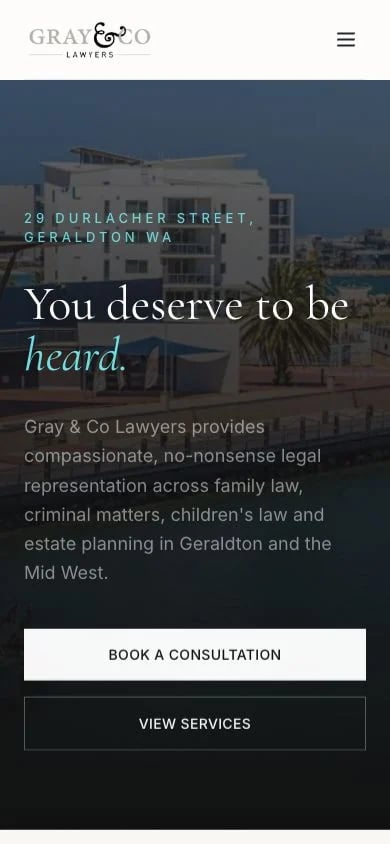 Gray & Co Lawyers concept at mobile width