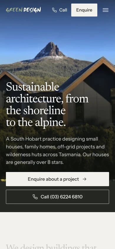 Green Design Architects concept at mobile width