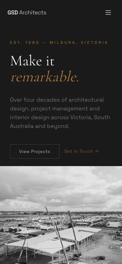 GSD Architects concept at mobile width