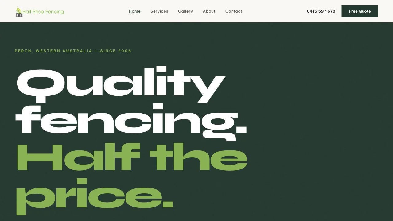 Half Price Fencing website redesign concept